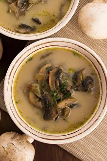Vegetarian Meal Prints: Mushroom soup on a table
