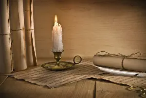 Romantic Still Life Photography Prints: Musical notes and candle
