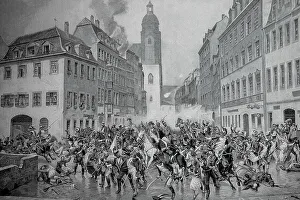 Napoleon's Flight through Leipzig Print, 1813