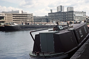 Deserted Waterway In Europe Prints: Narrow boats in the town centre, Birmingha, West Midland, England, UK 1977