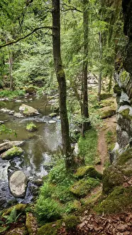 European Hiking Trails Prints: A narrow path runs along a river