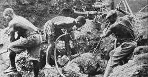 Native Cameroonian workers with modern tools Print
