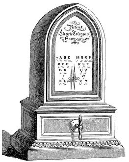 Black And White Historic Drawing Prints: Needle telegraph with a single needle