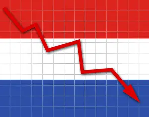 European Flag Design Prints: The Netherlands flag and arrow graph going down