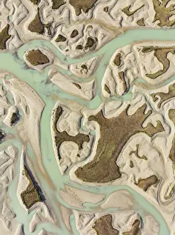 Nature Reserve Aerial Photography Prints: Network of channels and streams at low tide