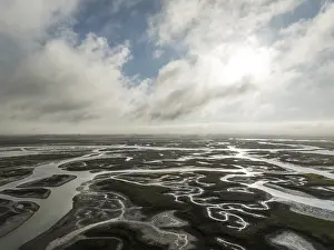Low Tide In Andalusia Spain Prints: Network of channels and streams at low tide