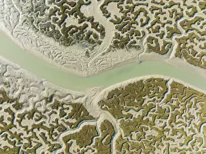 Drone Shot Cadiz Province Spain Prints: Network of channels and streams at low tide