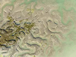 Low Tide In Andalusia Spain Prints: Network of channels and streams at low tide