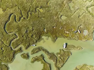 Nature Reserve Aerial Photography Prints: Network of channels and streams at low tide