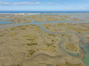 Aerial View Of Marshland Prints: Network of channels and streams at low tide