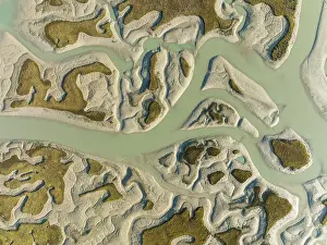 Drone Shot Cadiz Province Prints: Network of channels and streams at low tide