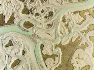 Wetland Biotope In Europe Prints: Network of channels and streams at low tide