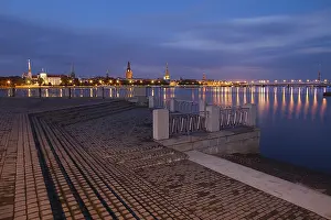 Prints of Night Riga cityscape. Latvia Latvia Prints: Latvia Night Riga Cityscape Print