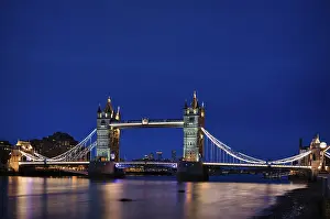 London Cityscape At Night Prints: Night view, Thames, Tower Bridge