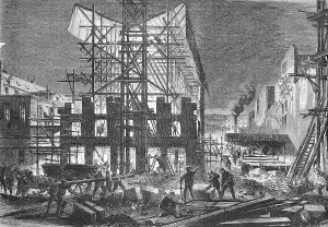 Western Europe Historic Buildings Prints: Night work for the construction of buildings