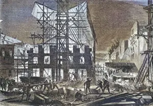 Historic Building Depiction Prints: Night work for the construction of buildings