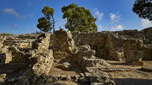 Unesco World Heritage Greece Prints: Northeastern complex, ancient stone ruins with trees and clouds in the sky