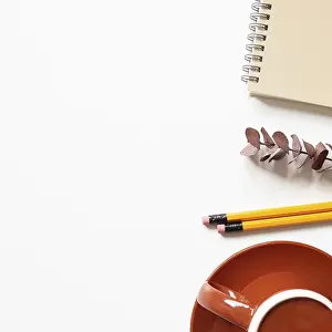 Education Background Prints: Notebook, eucalyptus leaf, pencil