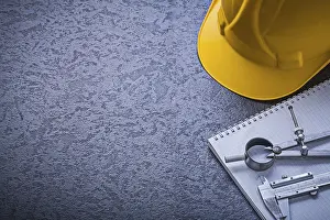 Construction Concept Prints: Notebook hard hat divider vernier scale copyspace construction concept