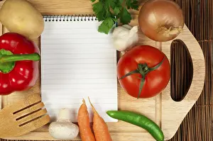 Vintage Recipe Notebook Prints: Notebook to write recipes and vegetables around it