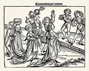 Framed Print : Digitally restored Print of Nuremberg Chronicle dancing couples, 1493 Framed Print : Digitally restored Print of Nuremberg Chronicle dancing couples, 1493