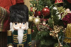 Festive Season Decoration Ideas Prints: Nutcracker and christmas decorations around the tree