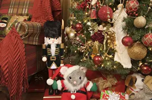 Decorative Items For The Festive Season Prints: Nutcracker and christmas decorations around the tree