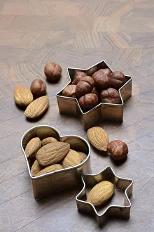 Holiday Baking Ingredients Prints: Nuts and cookie cutters, almonds and hazelnuts