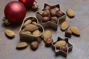 Christmas Cookie Cutters Prints: Nuts and cookie cutters, almonds and hazelnuts