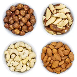 White Background Nuts Prints: Nuts nut from above crop in front of a white background
