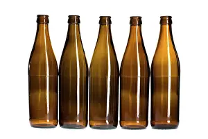 Plain Colored Background Image Prints: Object on white - Empty Beer bottle