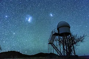 Deserted Observatory Deck Prints: Observatory under a starry sky