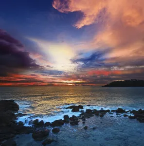 Cloudy Atmosphere Prints: Ocean sunset with great cloudscape