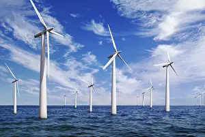 Power Generation Renewable Prints: Offshore wind farm, computer generated composite