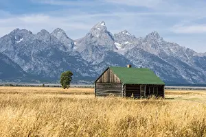 Wyoming Landscape Photography Prints: Old barn in front of the Teton Range mountain range