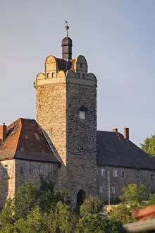 German Historic District Prints: Old keep building with clock tower and several windows in a natural setting
