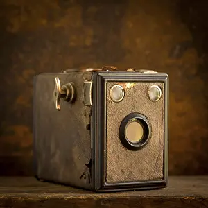 Studio Photography Setup Prints: Old camera on brown background