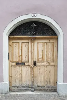Southern German Architecture Style Prints: An old front door made of solid wood
