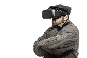 White Studio Setup Prints: Old fashioned man develops virtual reality headset