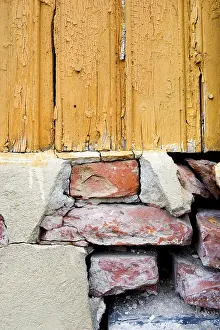 Close Up Of A Brick Wall Prints: Old foundation wall - different materials - maintenance