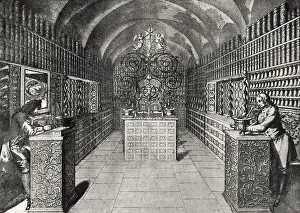 German Healthcare System History Prints: Old German pharmacy