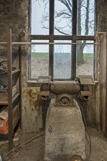 East German History Images Prints: Old grinding machine in a former LPG workshop in the GDR
