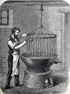 Old Method of Candle Making Print, circa 1880