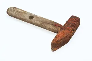 Empty Copy Space Photo Prints: Old rusty hammer, tool