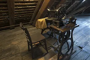 Industrial Museum Lauf Germany Prints: Old sackmaker sewing machine in the attic of a mill