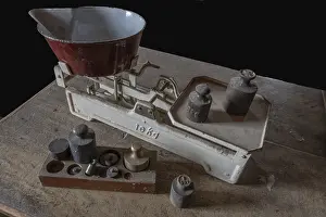 Southern Europe Images Prints: Old scales with weights in a former corn mill