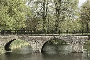 Arch Bridge Architecture Prints: Old stone bridge over the canal