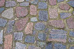 Deserted Cobblestone Road Prints: Old stone pavement, texture, background