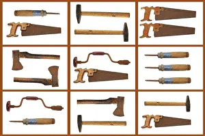 Empty Studio Background Photo Prints: Old tools, collage