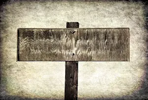Empty Deserted Places Prints: Old weathered rectangular blank sign on a grunge background